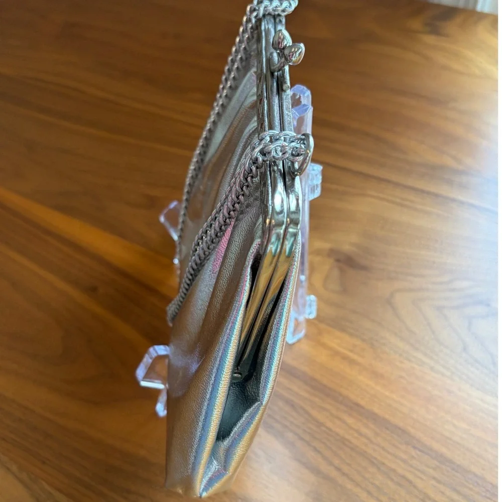 Clutch Bag Womens Small Silver Holographic Metallic Frame Evening Prom